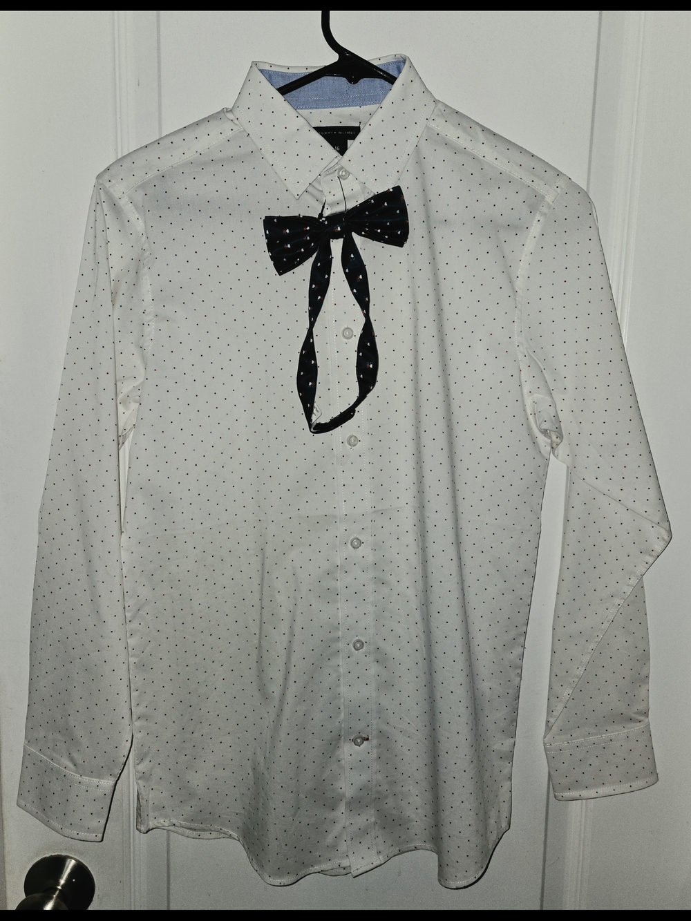 Tommy Hilfiger White Microdot Button-Down with Black Bow Tie